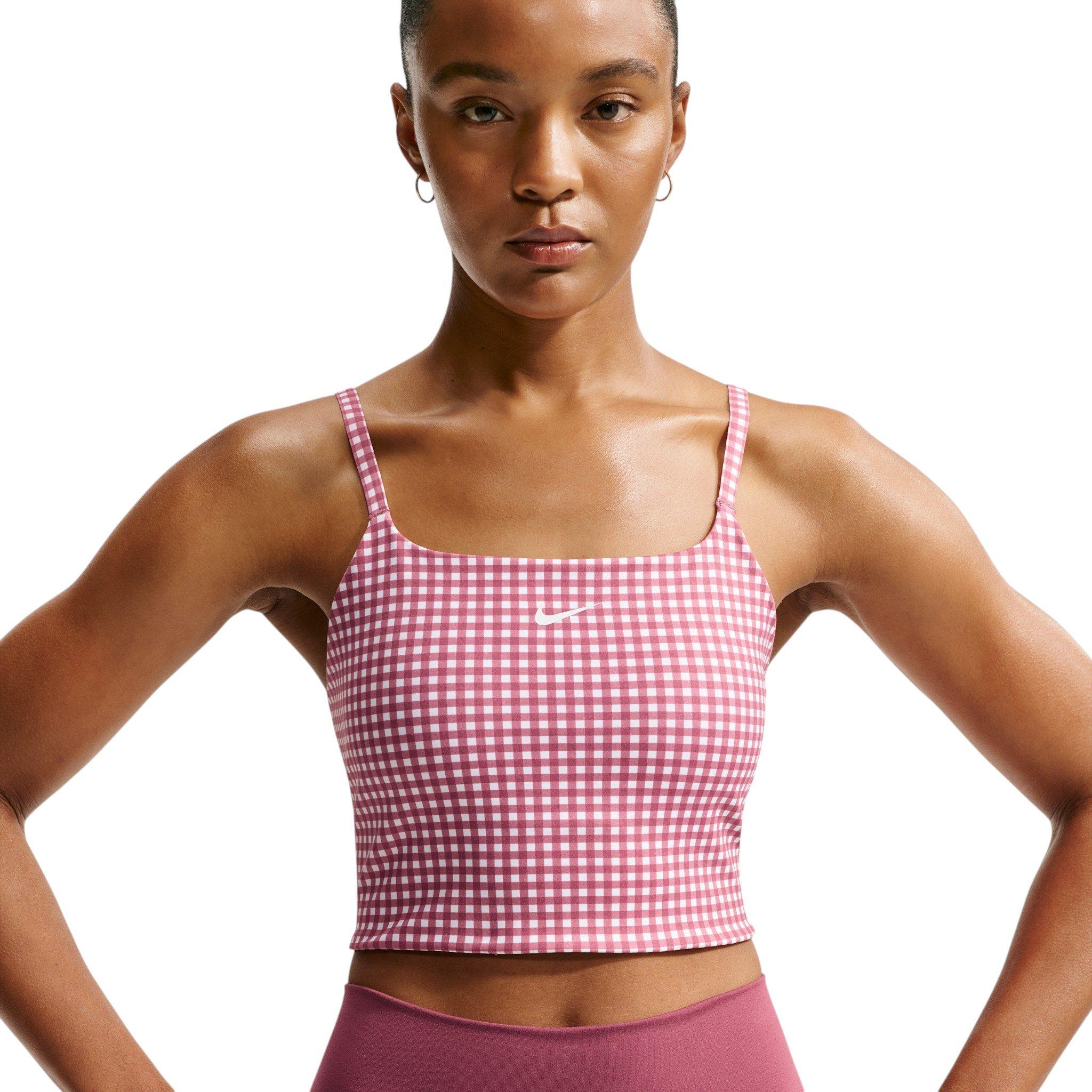 Nike Women's One Lt-Support Padded Longline Gingham Sports Bra - Pink Smoke - PINK SMOKE
